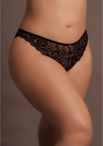 Le Desir Zoe Plus Size elastyczne majtki koronkowe z otwartym tyłem, czarne