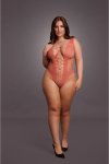 Le Desir Body Queen Size czarny, głęboki dekolt V, siateczka XL-4XL