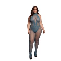 Le Desir Bodystocking Queen Size kabaretka i koronka, halter XL-4XL czarny