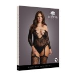 Le Desir Bodystocking Plus Size czarny, koronka, głęboki dekolt V, XXL-5XL, elastyczny