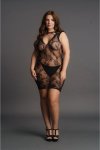 Le Desir Plus Size sukienka mini XXL-5XL, koronkowa, wysoki dekolt, elastyczna, transparentna