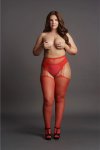 Le Desir Rajstopy siateczkowe Plus Size czarne, dekoracyjne dżety, elastyczny materiał