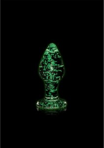 Ouch! Glow in the Dark Szklany Korek Intymny Średni, Zielony, Fluorescencyjny