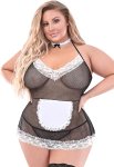 Magic Silk Chamber Dress Plus Size komplet z koronką, fartuch, satynowa wstążka i stringi