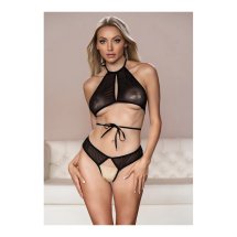 Allure SM komplet top i majtki z koronkowymi paskami, czarny, rozmiar S/M