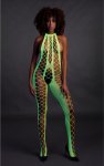 Ouch! by Shots Bodystocking Neon XS/L, głęboki dekolt, UV aktywacja, elastyczny materiał