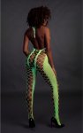 Ouch! by Shots Bodystocking Neon XS/L, głęboki dekolt, UV aktywacja, elastyczny materiał
