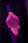 Ouch! Body Neon z dekoltem V, halterneck, UV aktywacja XS/L, elastyczny materiał