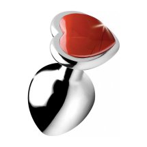 XR Brands Red Heart Plug średni, aluminiowy z kryształem jaspisu, srebrno-czerwony