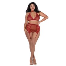 Dreamgirl Zestaw 4-częściowy Plus Size, siateczka, koronka, aksamit, regulacja, czarny