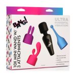 XR Brands Mini masażer rożdżkowy, 3 wymienne końcówki, kompaktowy, ładowanie USB