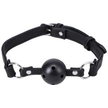Doc Johnson Ball Gag regulowany pasek z oddychającą kulką, czarna, wegańska skóra