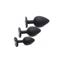 XR Brands Dirty Words – Zestaw silikonowych zatyczek anatomicznych, 3 rozmiary, czarny