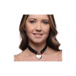 XR Brands Choker Locking Heart czarny, regulowany pasek z zamkiem serce i kluczami