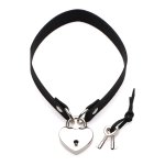 XR Brands Choker Locking Heart czarny, regulowany pasek z zamkiem serce i kluczami