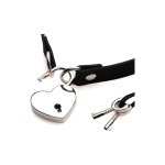 XR Brands Choker Locking Heart czarny, regulowany pasek z zamkiem serce i kluczami