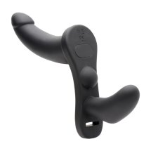 XR Brands Double Take – uprząż z podwójnym systemem wibracji i pilotem, silikon