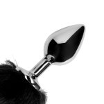 Ouch! Fox Tail Plug metalowy z puszystym ogonem, srebrny/czarny, anatomiczny kształt